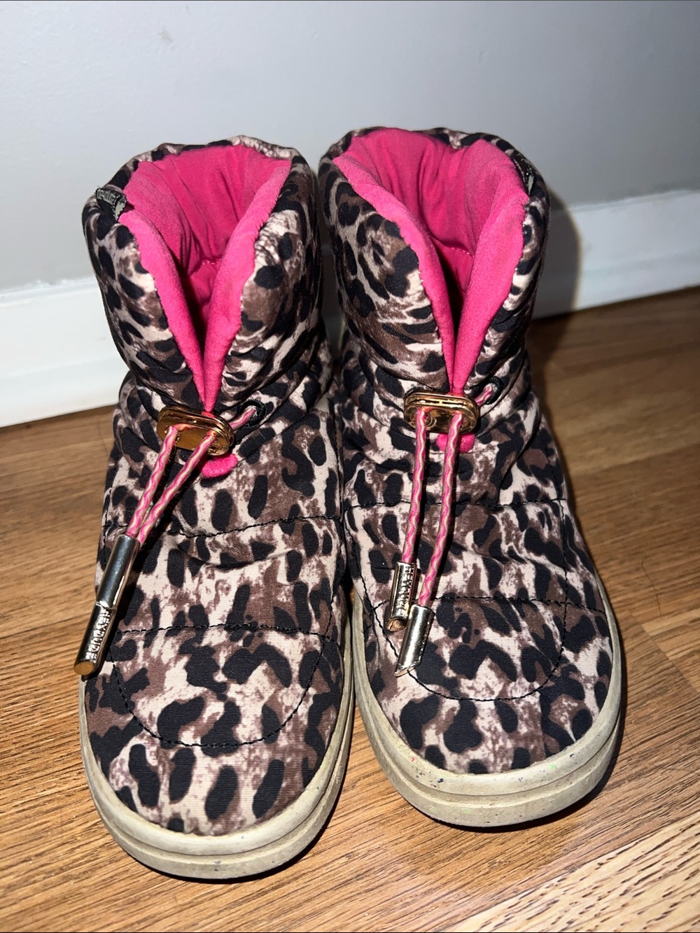 Girls Leopard-Print Winter Boots with Bright Pink Lining